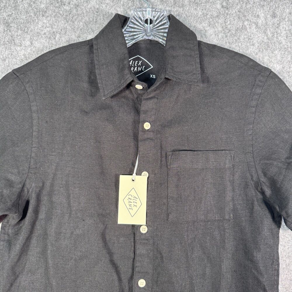 Alex Crane Linen Shirt Mens XS Black Short Sleeve Button Down Pocket NWT